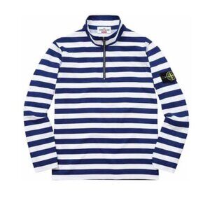 Supreme Stone Island Quarter Zip Long Sleeve Top in White Blue Large